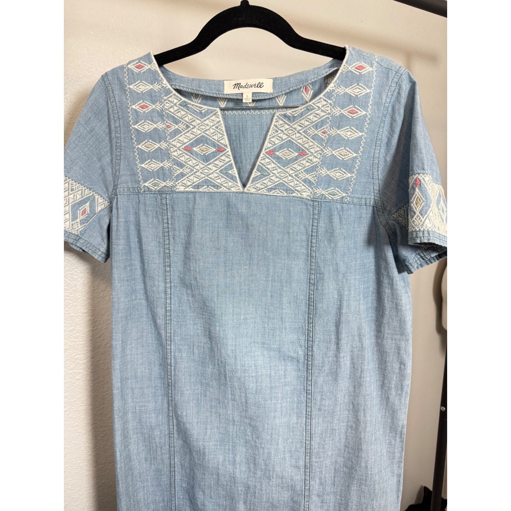 Madewell Embroidered Denim Shift Dress Blue Cotton G2560 Womens Large L - Picture 5 of 7